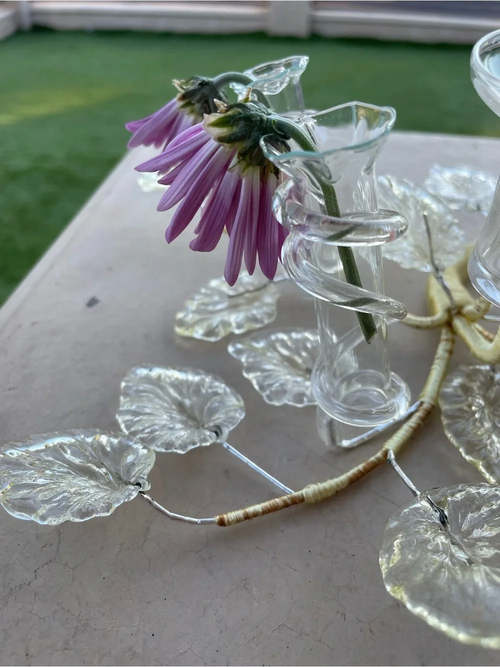 Vintage Murano Style Glass Flower Candelabra Centerpiece Venetian Epergne Tussie